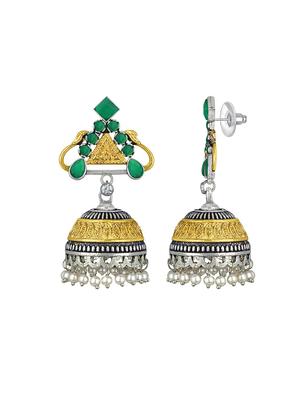 green metal jhumka earring - 16605809 - Standard Image - 2