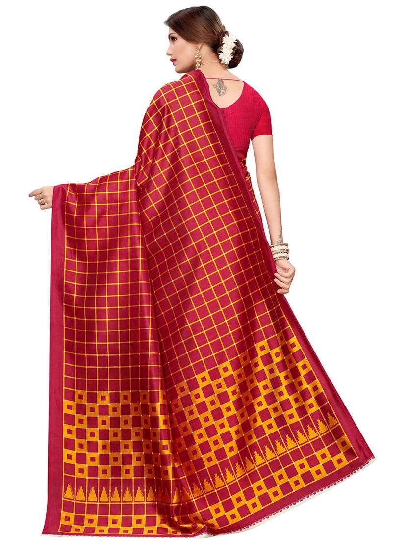 checkered printed saree with blouse - 16605857 - Zoom Image - 2