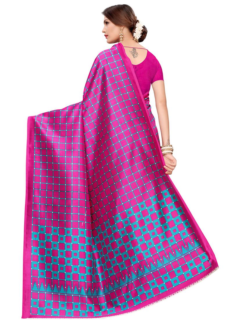 checkered printed saree with blouse - 16605858 - Zoom Image - 2