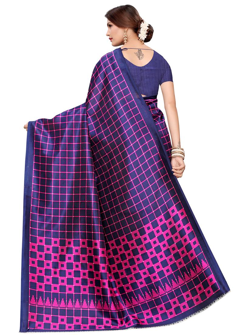 checkered printed saree with blouse - 16605859 - Zoom Image - 2