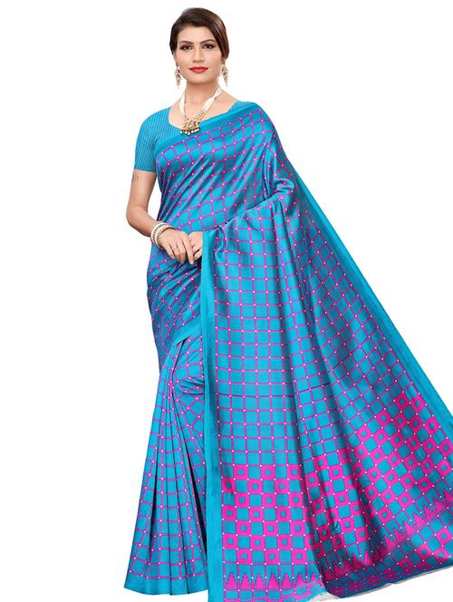 checkered printed saree with blouse - 16605860 - Standard Image - 1
