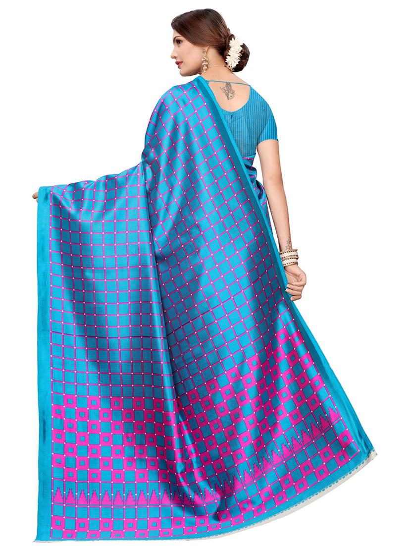 checkered printed saree with blouse - 16605860 - Zoom Image - 2