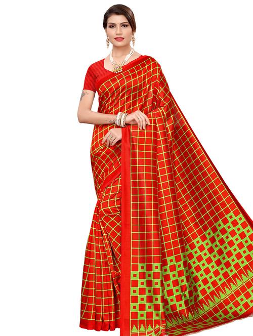 checkered printed saree with blouse - 16605861 - Standard Image - 1