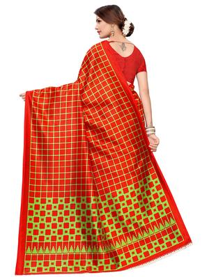 checkered printed saree with blouse - 16605861 - Standard Image - 2