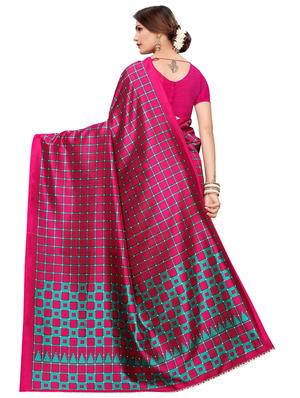 checkered printed saree with blouse - 16605862 - Standard Image - 2