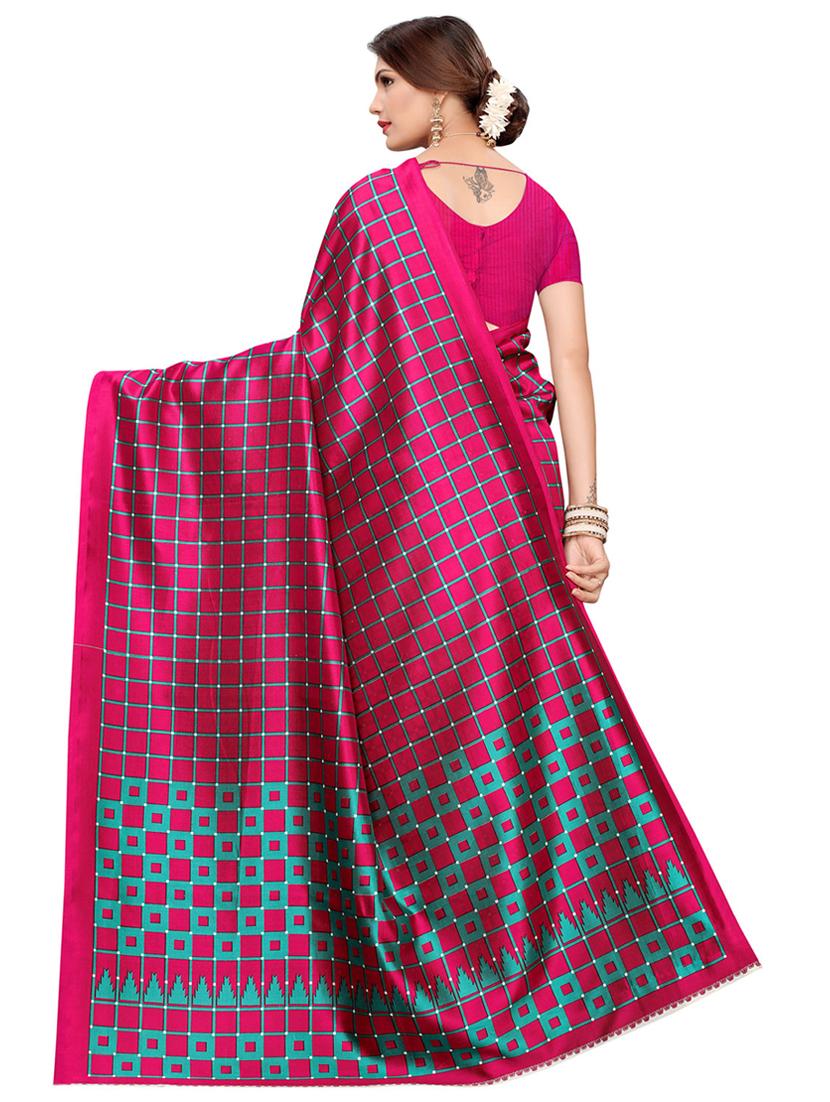 checkered printed saree with blouse - 16605862 - Zoom Image - 2