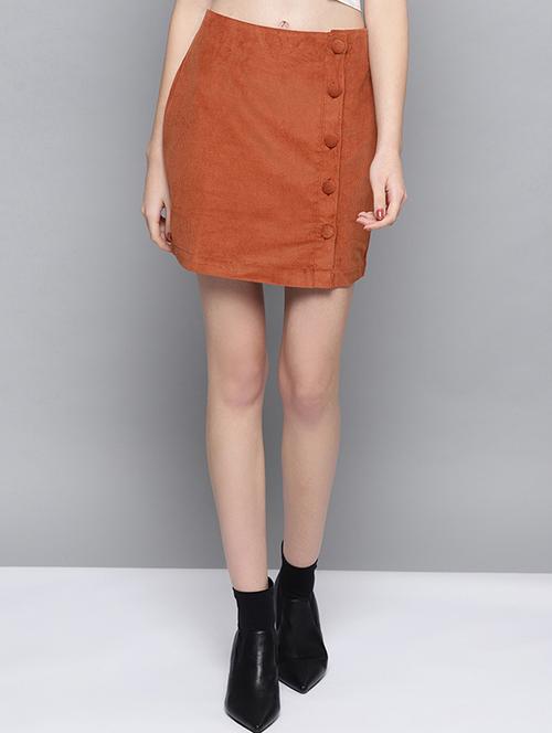 button detail wrap straight skirt - 16605872 - Standard Image - 1