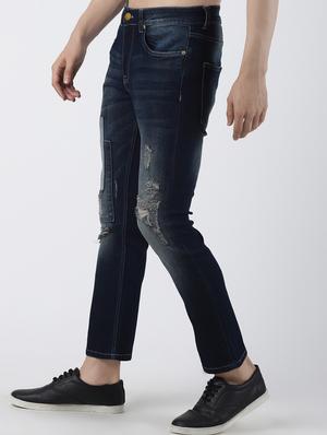 blue light washed distressed denim jeans - 16605990 - Standard Image - 2