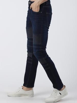 blue plain biker denim jeans - 16605996 - Standard Image - 2