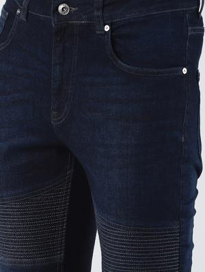 blue plain biker denim jeans - 16605996 - Standard Image - 5