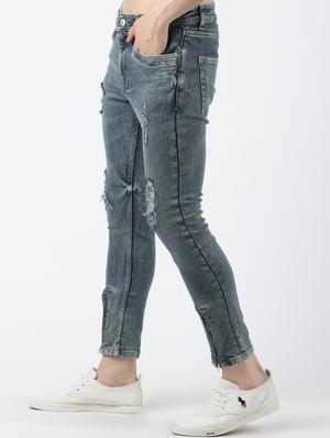 grey heavy washed distressed denim jeans - 16605998 - Standard Image - 2