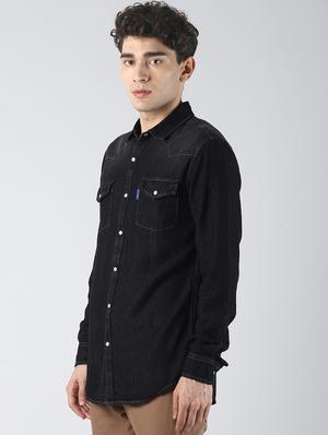 black faded denim casual shirt - 16606461 - Standard Image - 2