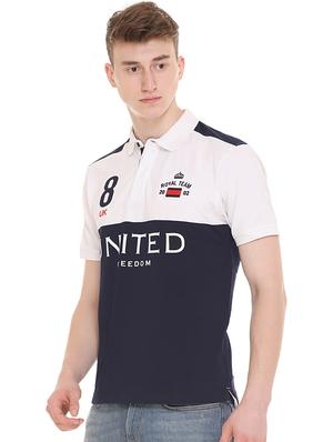 navy blue color block polo t-shirt - 16607937 - Standard Image - 2