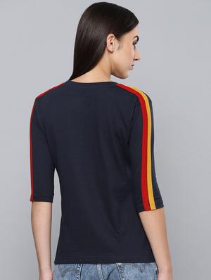 round neck side taping sleeved tee - 16608666 - Standard Image - 2