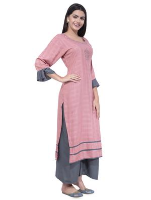 embellished kurta with palazzo set - 16608786 - Standard Image - 2