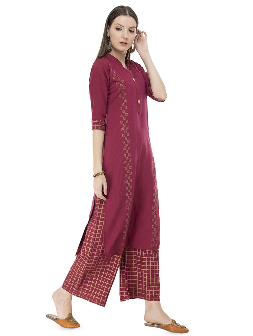foil printed kurta palazzo with dupatta set - 16609033 - Zoom Image - 2