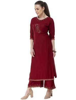 foil printed kurta with palazzo set - 16609391 - Standard Image - 2