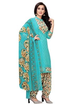 turquoise crepe salwar suit unstitched - 16610387 - Standard Image - 2