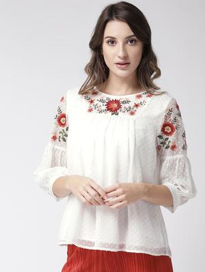 embroidered detail dobby top - 16611891 - Standard Image - 2