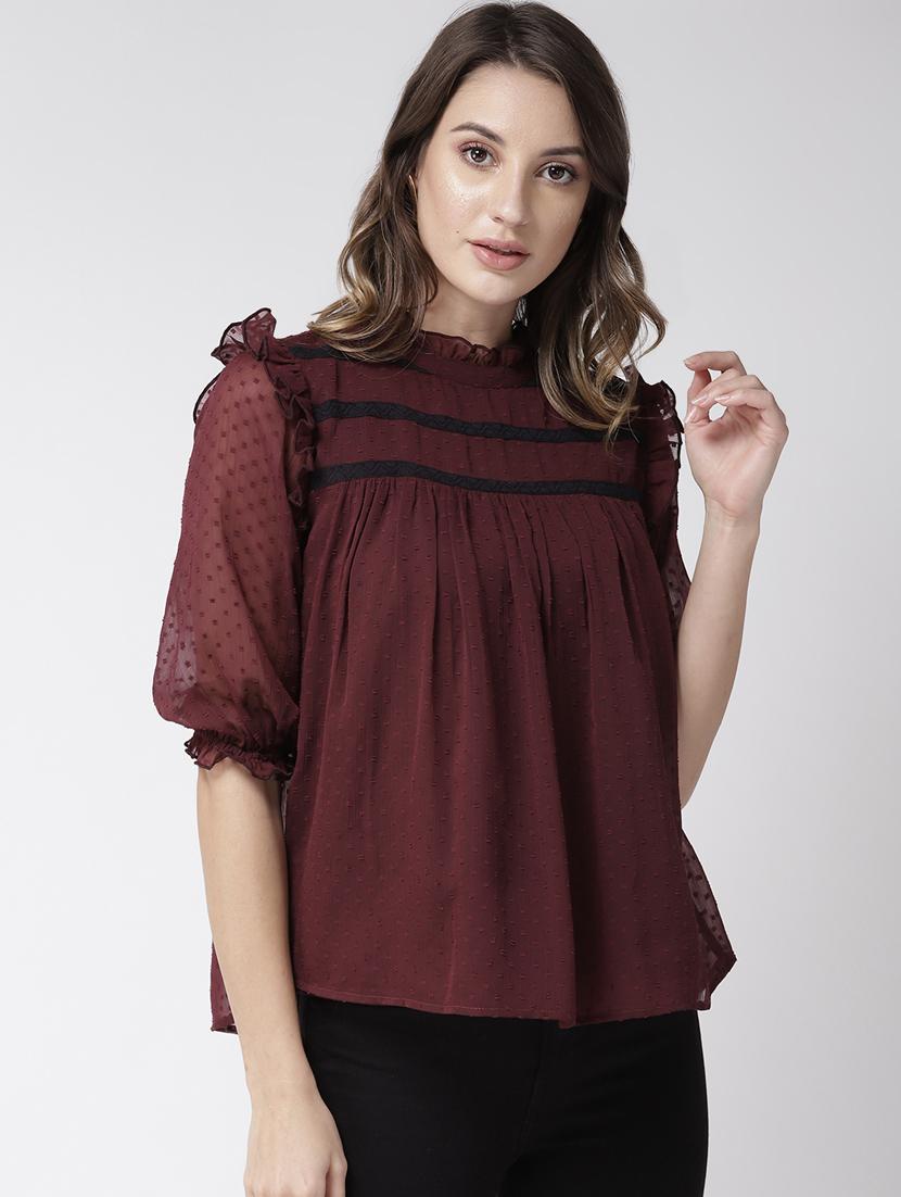 frill detail dobby top - 16611901 - Zoom Image - 2
