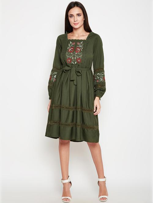 tie knot embroidered a-line dress - 16611931 - Standard Image - 1