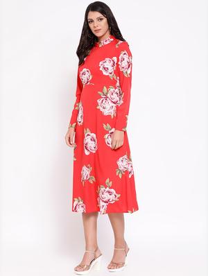 mock neck floral a-line dress - 16611940 - Standard Image - 2
