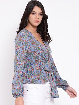 tie knot floral bishop sleeved top - 16611998 - Standard Image - 2