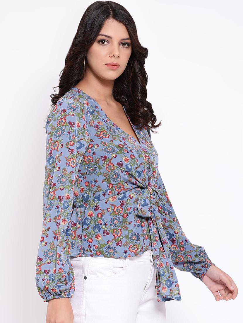 tie knot floral bishop sleeved top - 16611998 - Zoom Image - 2