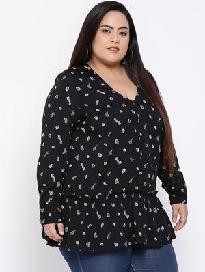 v neck ruffled plus top - 16612004 - Standard Image - 2