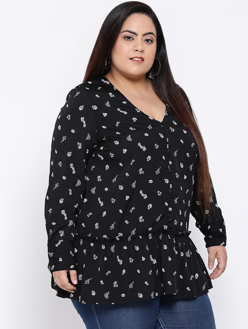 v neck ruffled plus top - 16612004 - Zoom Image - 2