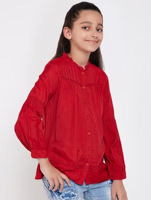 bishop sleeved lace detail shirt - 16612026 - Standard Image - 2
