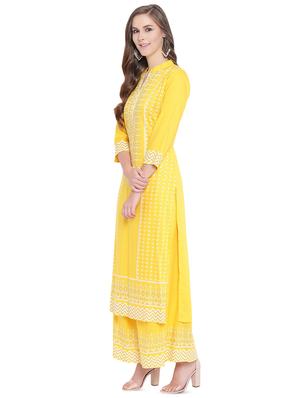 printed straight kurta with palazzo set - 16612393 - Standard Image - 2