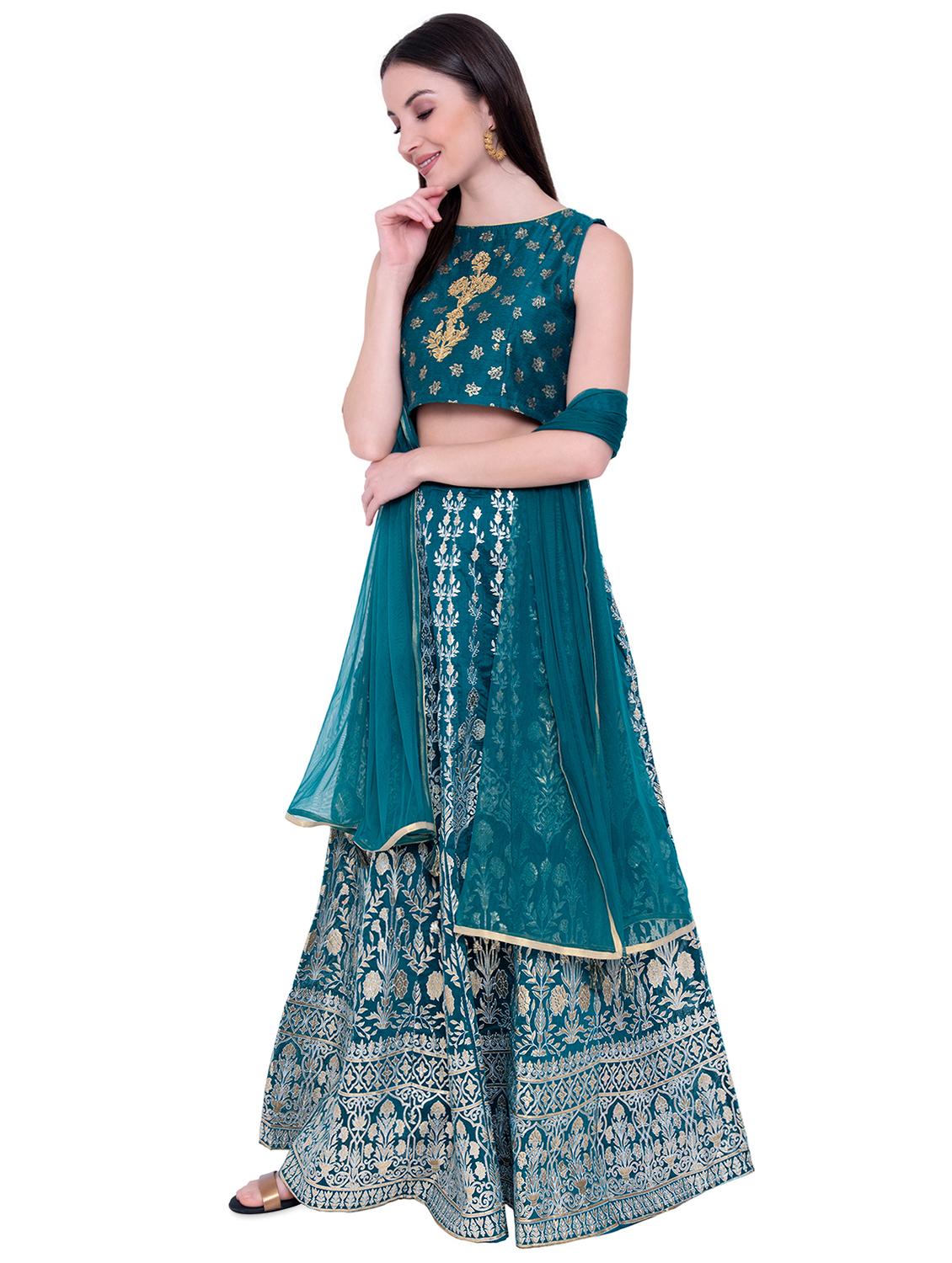 embroidered chanderi blouse with lahenga and dupatta set. - 16612633 - Zoom Image - 2