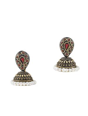 red gold tone jhumka earring - 16613595 - Standard Image - 2
