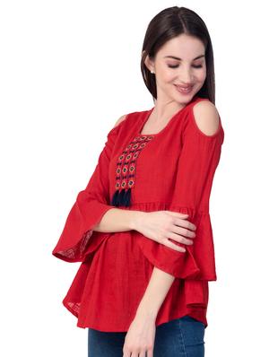 embroidered detail cold shoulder top - 16613636 - Standard Image - 2
