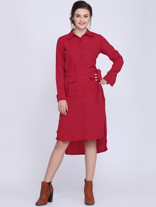 tie front high low shirt dress - 16613807 - Standard Image - 1