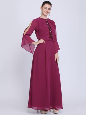 slit sleeved embellished maxi dress - 16613821 - Standard Image - 2