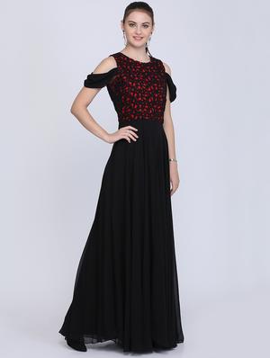 cold shoulder floral laced maxi gown - 16613826 - Standard Image - 2