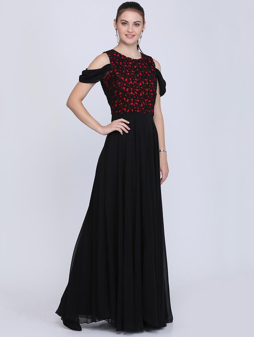 cold shoulder floral laced maxi gown - 16613826 - Zoom Image - 2
