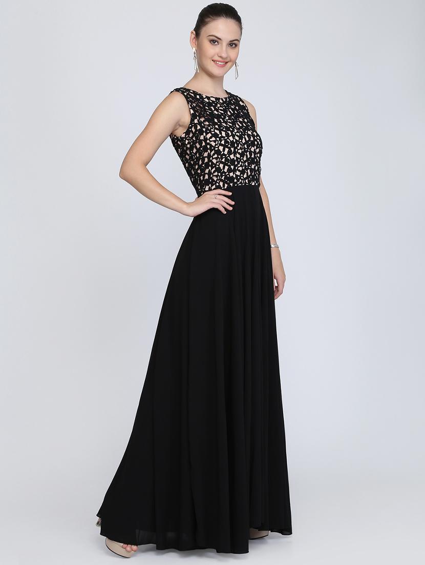 boat neck floral laced maxi gown - 16613827 - Zoom Image - 2
