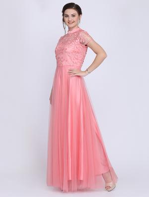 tonal embroidered net fit & flare gown - 16613842 - Standard Image - 2