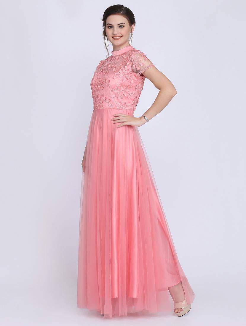 tonal embroidered net fit & flare gown - 16613842 - Zoom Image - 2