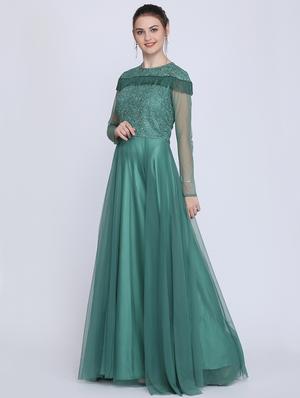 embroidered net fit & flare gown - 16613847 - Standard Image - 2