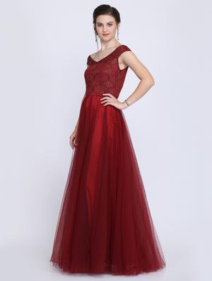 embroidered off shoulder gown - 16613850 - Standard Image - 2