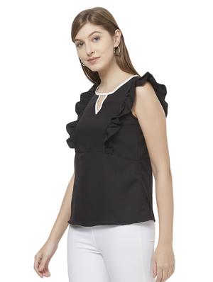 keyhole neck ruffle detail top - 16614101 - Standard Image - 2