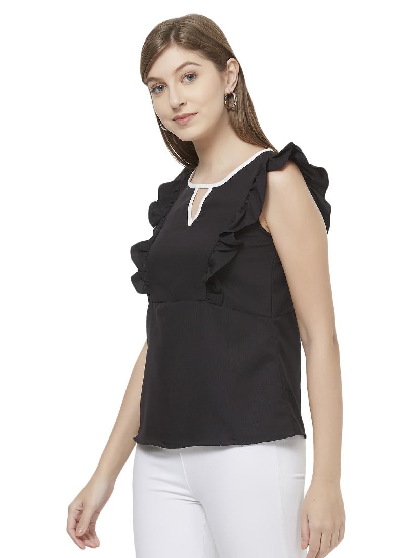 keyhole neck ruffle detail top - 16614101 - Zoom Image - 2