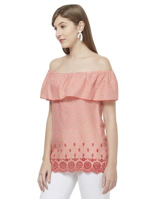 off shoulder striped schiffli top - 16614102 - Standard Image - 2