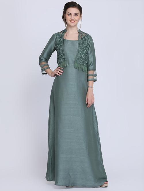 mandarin neck embroidered detail gown - 16614306 - Standard Image - 1