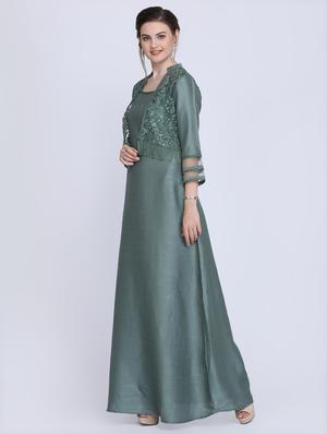 mandarin neck embroidered detail gown - 16614306 - Standard Image - 2