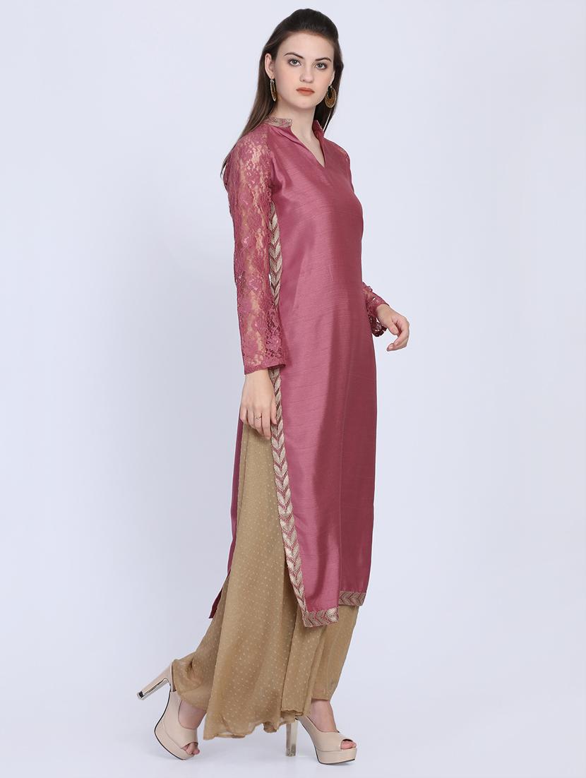 solid silk straight kurta - 16614308 - Zoom Image - 2